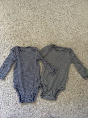 Carter's Navy and White Striped Long-Sleeve Bodysuit Set (2)